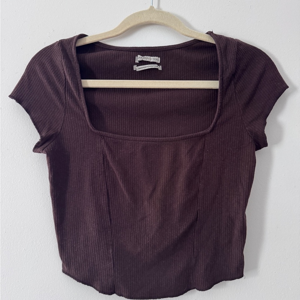 Urban Outfitters Brown Ribbed Square Neck Crop Top